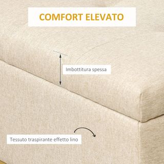 Banco Contenedor Rectangular Con Asiento Acolchado Y Patas De Acero, Puff Reposapiés En Tejido Efecto Lino Para Dormitorio Y Sala De Estar, 110X44X49 Cm, Beige