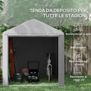 Capanno per attrezzi 1,6x2m pieghevole, tenda per garage per biciclette e moto con copertura anti-UV e porta larga, grigio chiaro