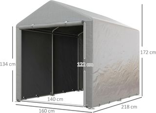 Capanno per attrezzi 1,6x2m pieghevole, tenda per garage per biciclette e moto con copertura anti-UV e porta larga, grigio chiaro