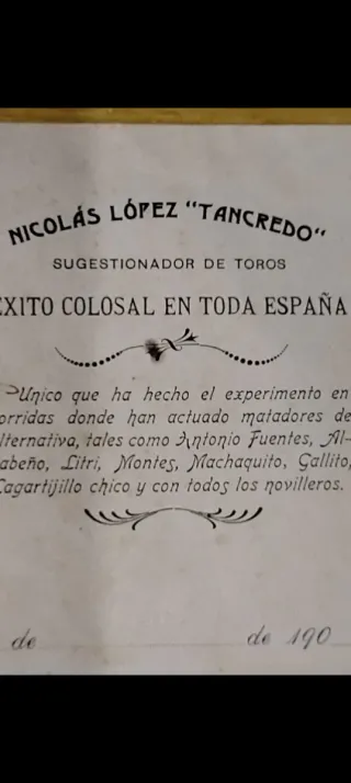 Cartel Torero Nicolás López Tancredo sugestionador