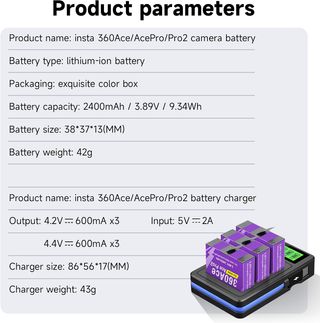 CITYORK Cargador 3 Ranuras 3Bat 2400mAh Insta360