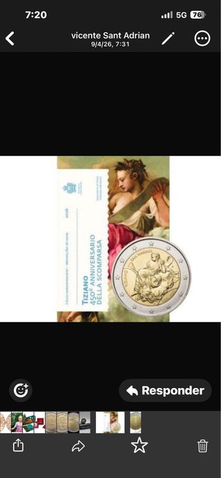 Moneda 2 Euros San Marino 2026 Tiziano
