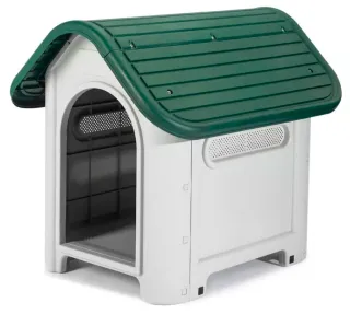 Caseta de resina para perro beige y verde