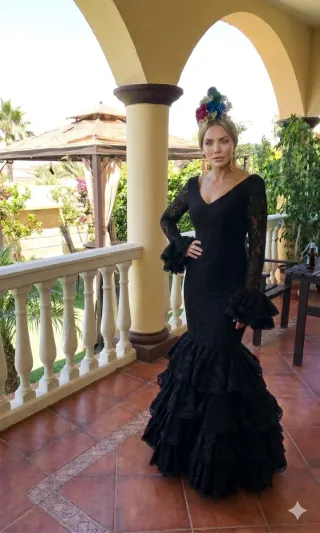 Traje Flamenca Negro Encaje Talla Única