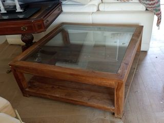 Mesa centro madera robusta con cristal