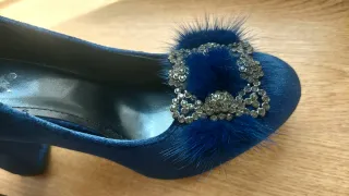 Scarpe donna blu velluto con gioiello Tg 37