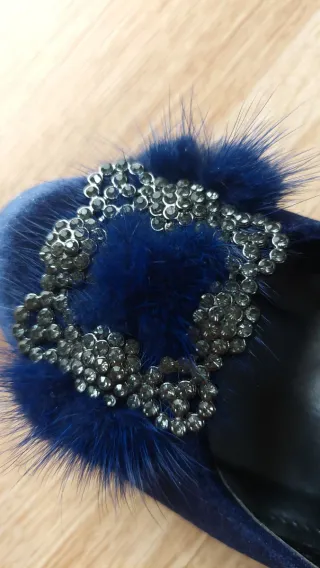 Scarpe donna blu velluto con gioiello Tg 37