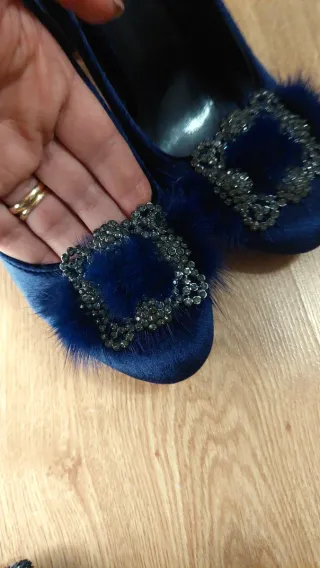 Scarpe donna blu velluto con gioiello Tg 37