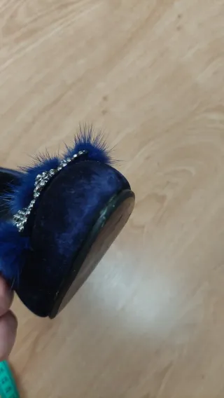 Scarpe donna blu velluto con gioiello Tg 37