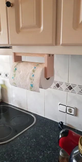 Soporte madera rollo papel cocina