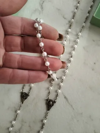 2 Rosari Argento e Perle Bianche