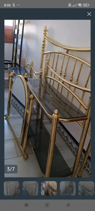 Cabecero Acero Dorado 140cm + Mesitas + Tocador