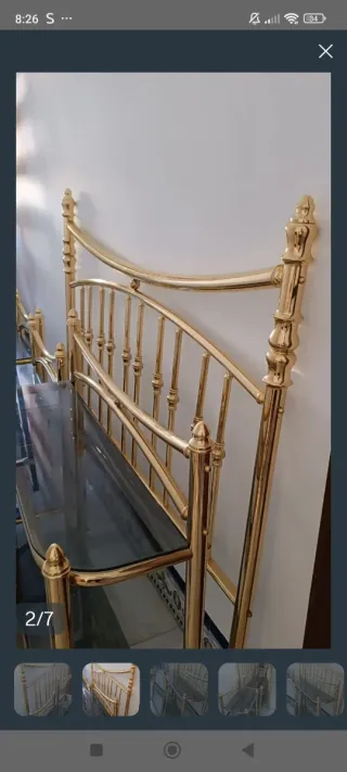 Cabecero Acero Dorado 140cm + Mesitas + Tocador
