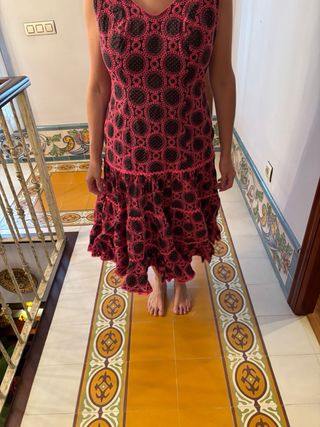 Traje de flamenca corto rosa y marrón