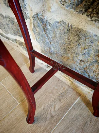 Mesa Consola China Tallada Madera y Mármol