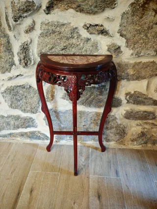 Mesa Consola China Tallada Madera y Mármol