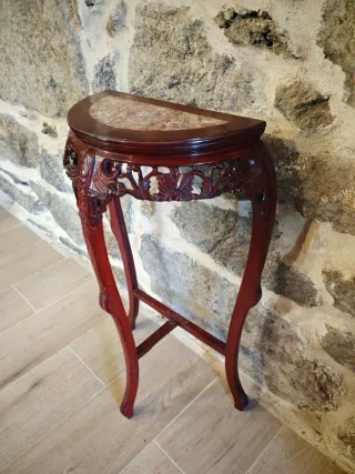 Mesa Consola China Tallada Madera y Mármol