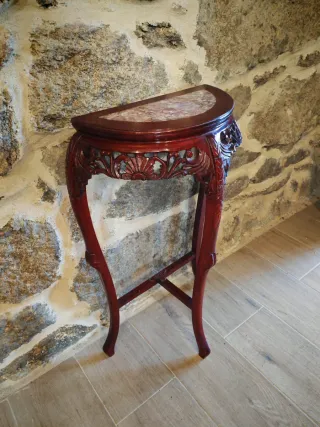 Mesa Consola China Tallada Madera y Mármol