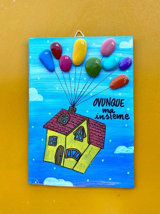 Quadro sassi su legno Ovunque ma insieme