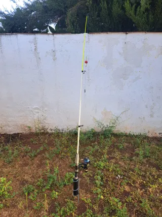 Caña de pescar con carrete y flotador