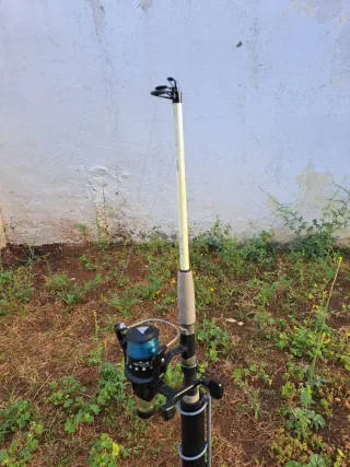 Caña de pescar con carrete y flotador