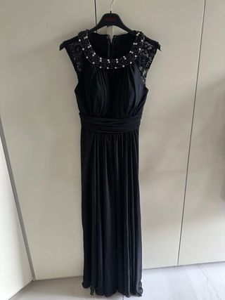 Abito lungo nero con dettagli argento