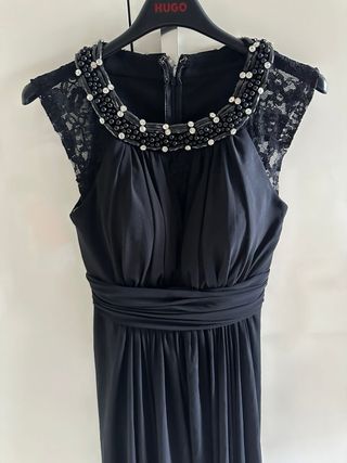 Abito lungo nero con dettagli argento