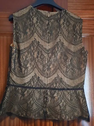 Roberto Verino Blusa Encaje Beige/Negro Talla 42