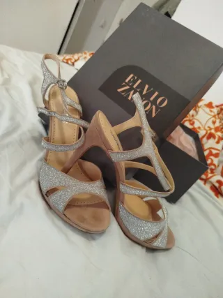 Sandalias Elvio Zanon Glitter Rosa y Plata