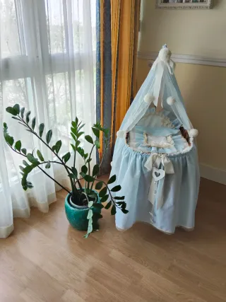 Moisés de bebé azul con dosel