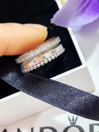 Anillo Pandora Signature Logo Pavé Cuentas