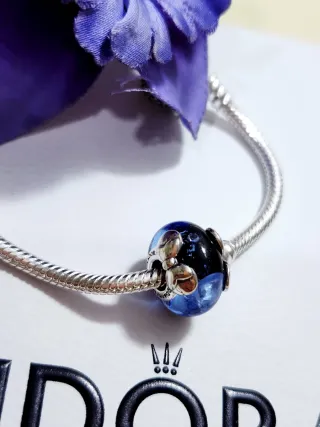 Charm Pandora Cristal Murano Mickey Minnie Azul