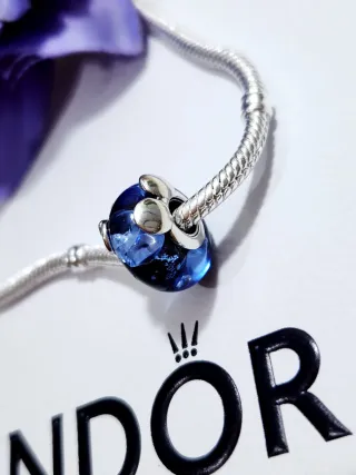 Charm Pandora Cristal Murano Mickey Minnie Azul