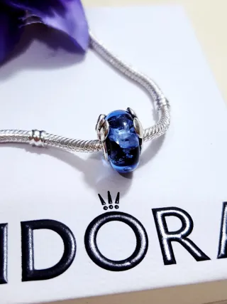 Charm Pandora Cristal Murano Mickey Minnie Azul