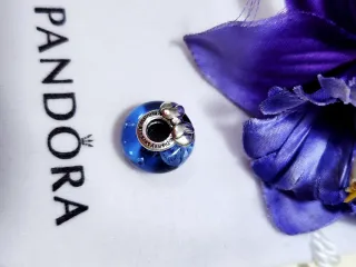 Charm Pandora Cristal Murano Mickey Minnie Azul