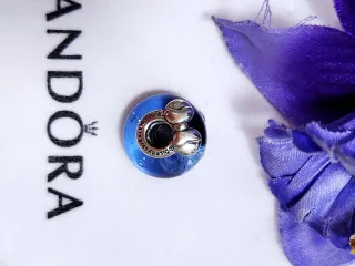 Charm Pandora Cristal Murano Mickey Minnie Azul