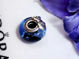 Charm Pandora Cristal Murano Mickey Minnie Azul