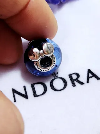 Charm Pandora Cristal Murano Mickey Minnie Azul
