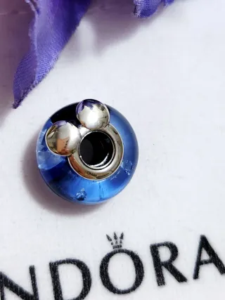 Charm Pandora Cristal Murano Mickey Minnie Azul