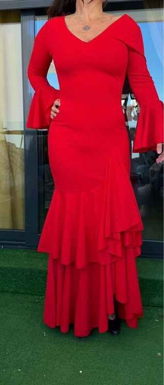 Vestido Flamenca Rojo Volantes con licra