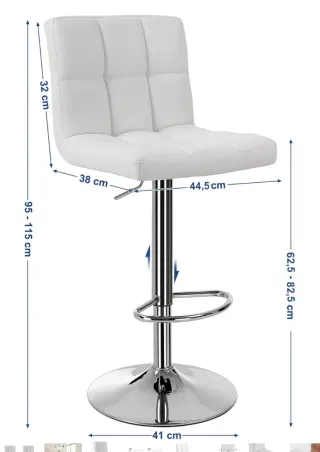 Taburete Alto Cocina Blanco y Plata