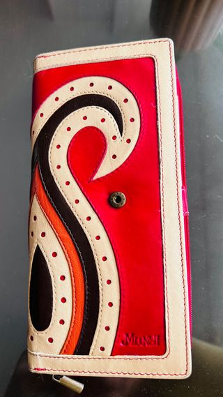 Monedero de piel Mundi beige y rojo