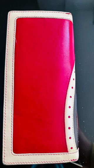 Monedero de piel Mundi beige y rojo