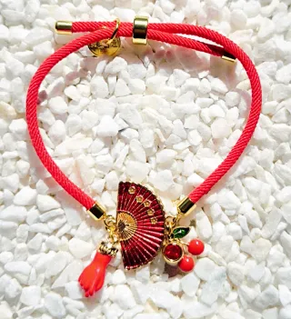 Pulsera abanico rosa y dorada