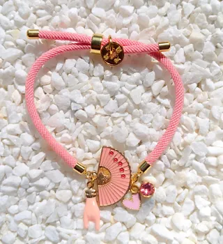 Pulsera abanico rosa y dorada
