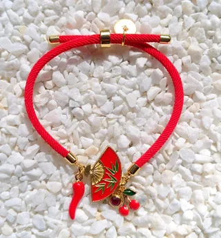 Pulsera abanico rosa y dorada