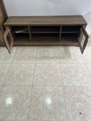 Mueble TV rústico madera y cristal