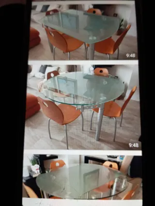 Mesa Comedor/Cocina Cristal y Metal Más 4 sillas