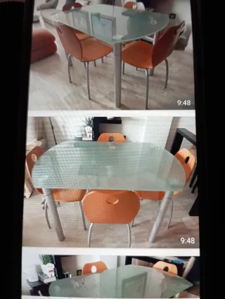 Mesa Comedor/Cocina Cristal y Metal Más 4 sillas
