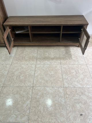 Mueble TV rústico madera y cristal